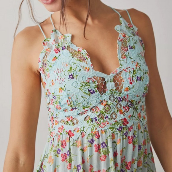 Free People Adella PrintedMini Slip/Sky Blue Combo - Picture 2 of 11